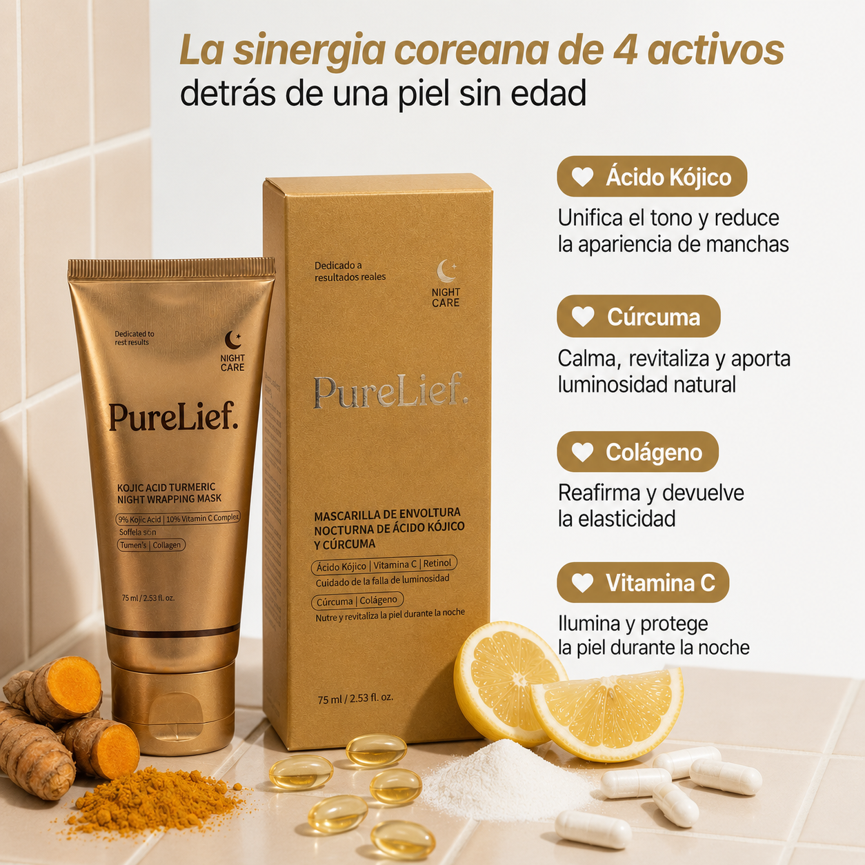 Mascarilla Facial Coreana con Cúrcuma y Colágeno